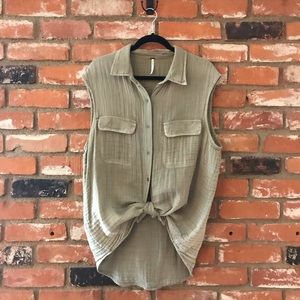 Free People Gauze Sleeveless Button Up Shirt